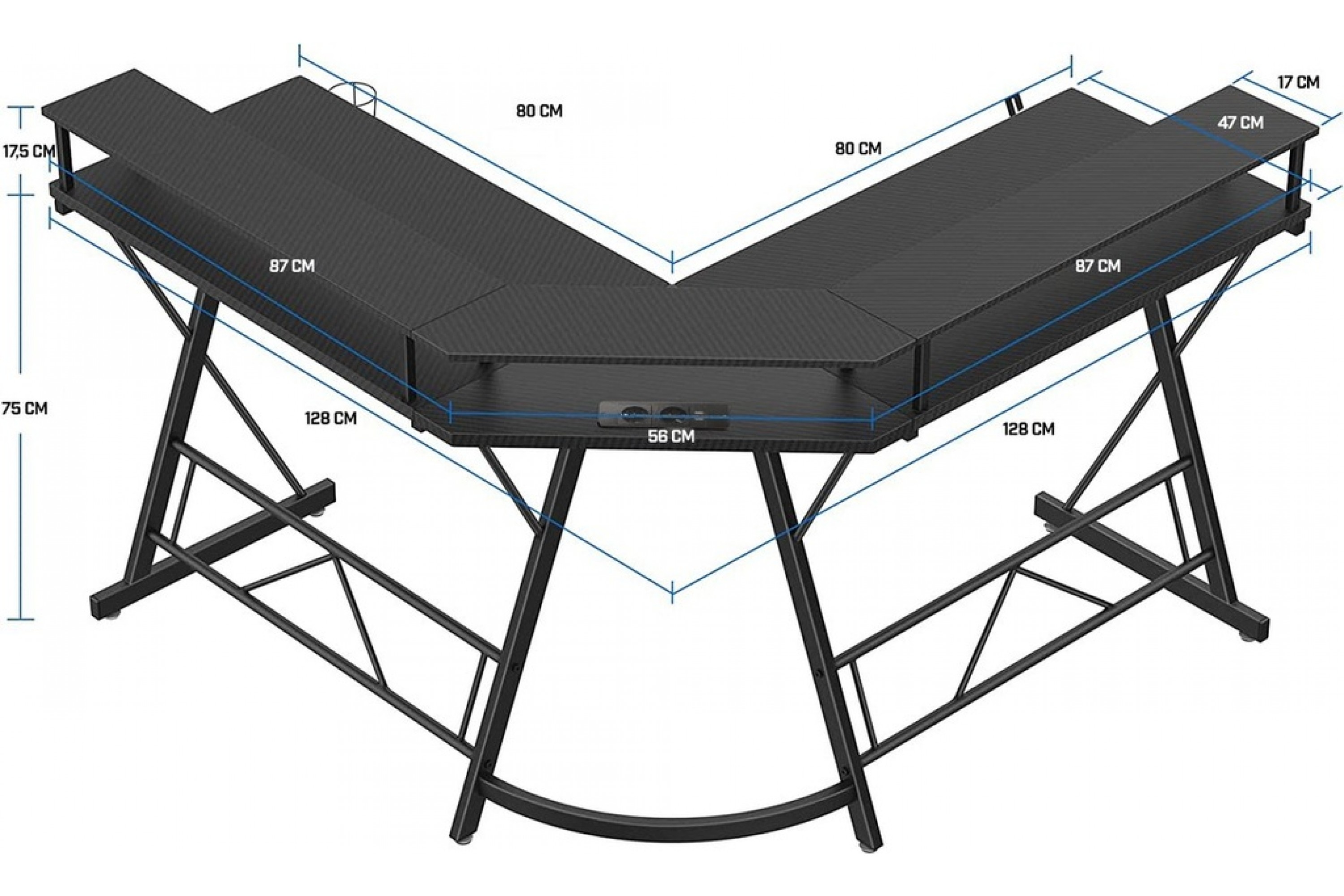 CubiCubi bureau computer bureau met opbergvakken, 120cm bureau Klein L-vormig hoekbureau met planken, Bruin